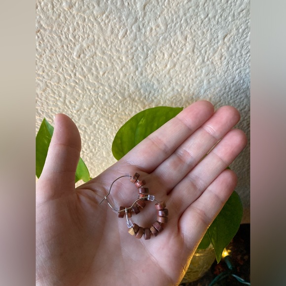 Handmade Jewelry - Handmade Picasso Jasper Beaded Hoop Earrings